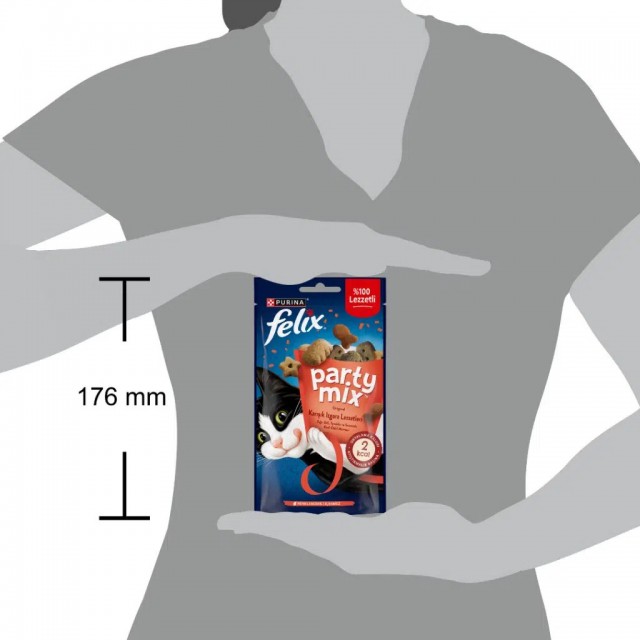 Felix Party Mix Karışık Izgara Lezzetleri Sığır Etli Tavuklu ve Somonlu Kedi Ödülü 8x60 Gr