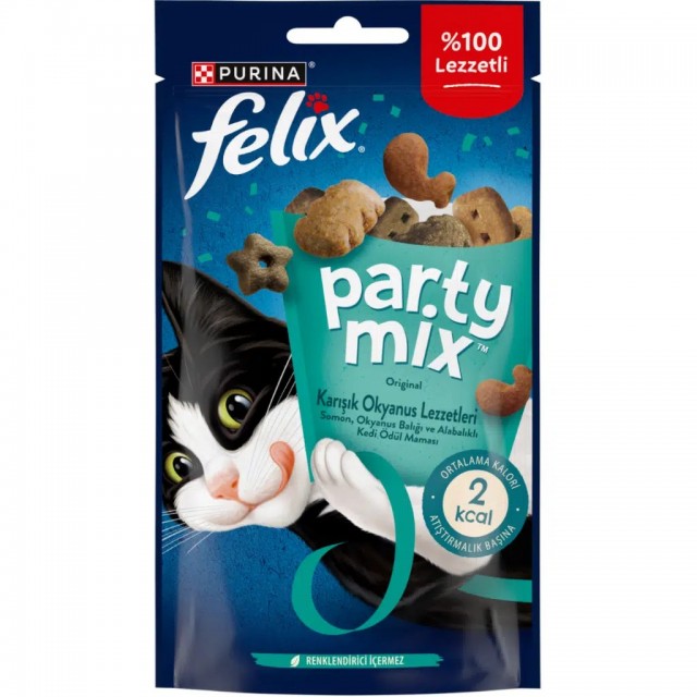 Felix Party Mix Karışık Okyanus Lezzetleri Somon Okyanus Balığı ve Alabalıklı Kedi Ödülü 8x60 Gr
