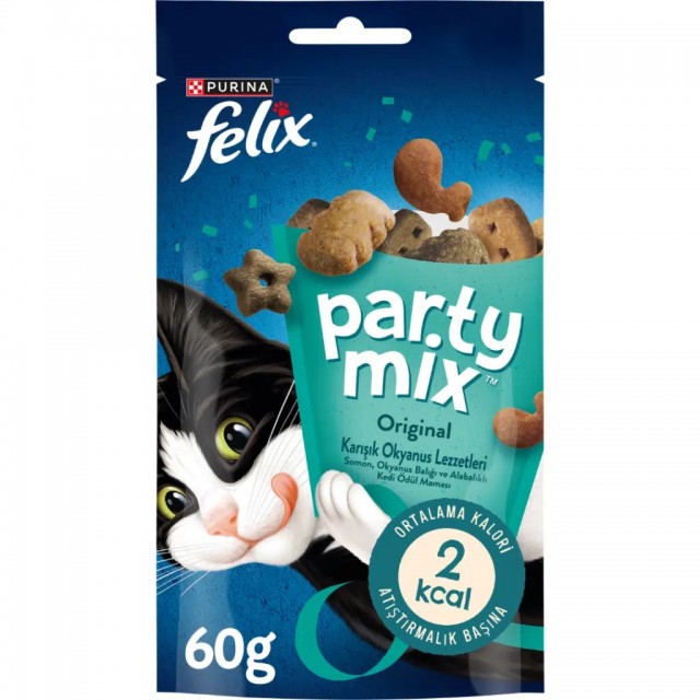 Felix Party Mix Karışık Okyanus Lezzetleri Somon Okyanus Balığı ve Alabalıklı Kedi Ödülü 8x60 Gr