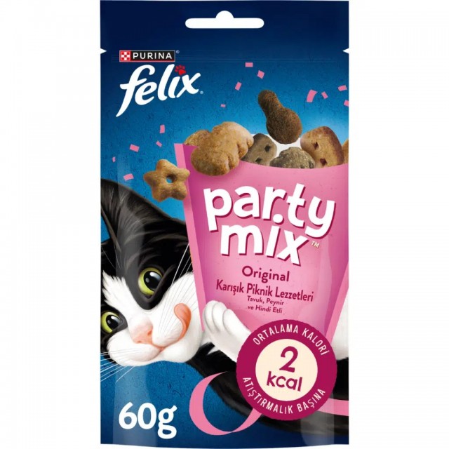 Felix Party Mix Karışık Piknik Lezzetleri Tavuk Peynir ve Hindi Etli Kedi Ödülü 8x60 Gr
