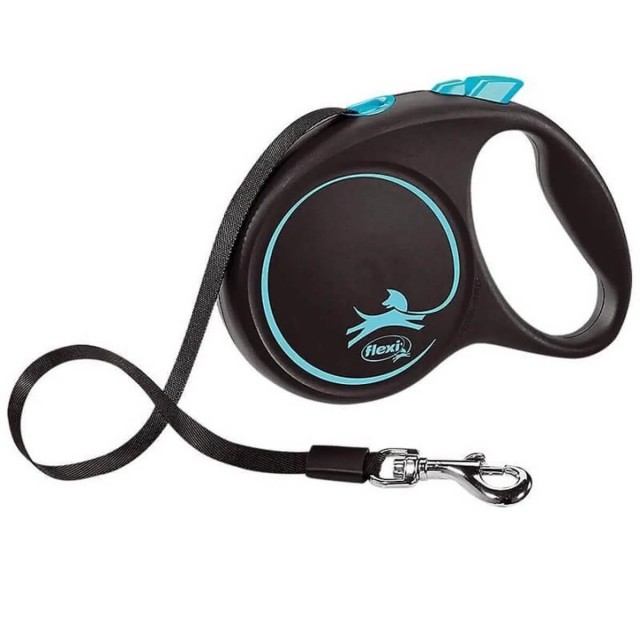 Flexi Black Design Medium 5M Şerit Otomatik Köpek Gezdirme Tasması Mavi