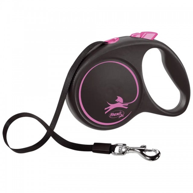Flexi Black Design Otomatik Şerit Gezdirme Kayışı 5 Metre Medium Pembe