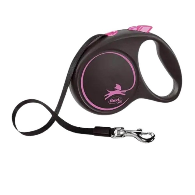 Flexi Black Design Pembe Otomatik Şerit Köpek Tasması Large 5 Metre