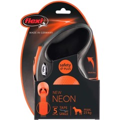 Flexi Neon Medium 5M Şerit Otomatik Köpek Gezdirme Tasması Turuncu