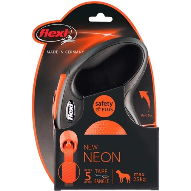 Flexi Neon Medium 5M Şerit Otomatik Köpek Gezdirme Tasması Turuncu