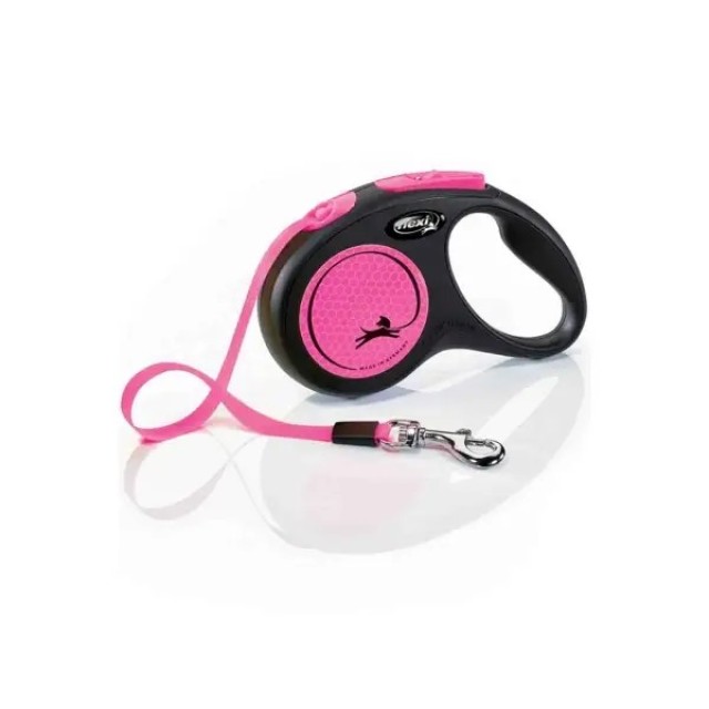 Flexi Neon Otomatik Şerit Köpek Gezdirme Kayışı 5m S Pembe