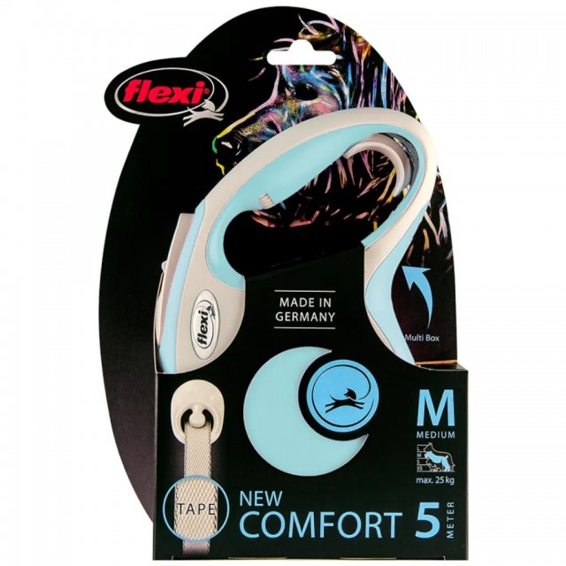 Flexi New Comfort Otomatik Şerit Gezdirme Kayışı 5 Metre Medium Açık Mavi