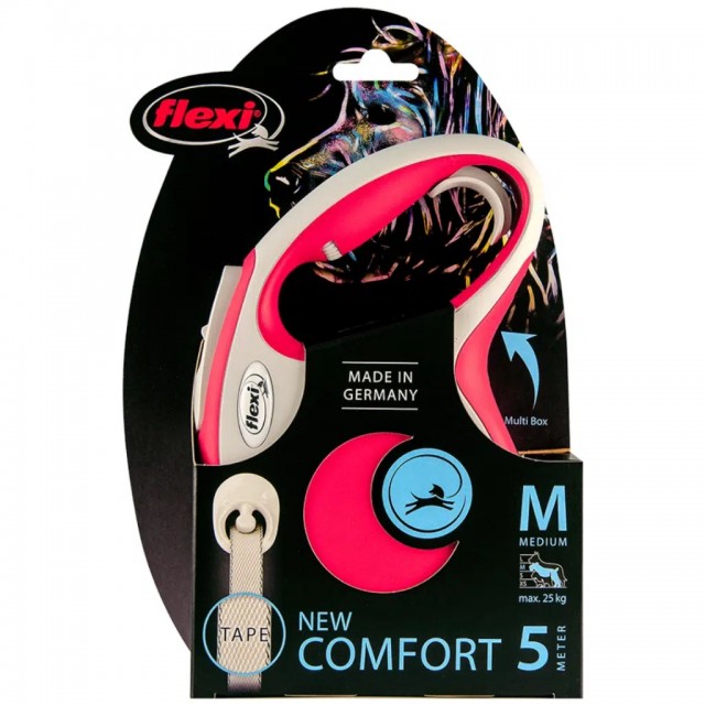 Flexi New Comfort Otomatik Şerit Gezdirme Kayışı 5 Metre Medium Kırmızı