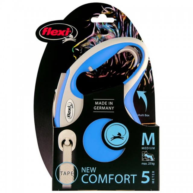 Flexi New Comfort Otomatik Şerit Gezdirme Kayışı 5 Metre Medium Mavi