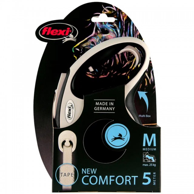 Flexi New Comfort Otomatik Şerit Gezdirme Kayışı 5 Metre Medium Siyah