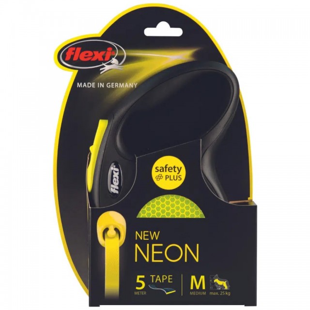 Flexi New Neon Otomatik Şerit Gezdirme Kayışı 5 Metre Medium Sarı