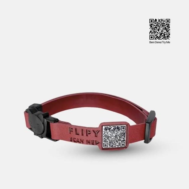 Flipy Qr Kodlu Kedi Deri Boyun Tasması