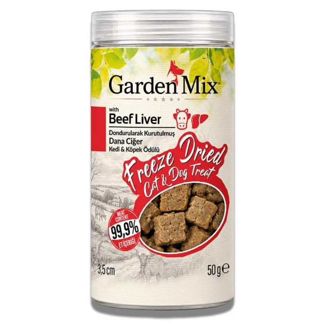 Garden Mix Dondurularak Kurutulmuş Kediler ve Köpekler İçin Dana Ciğerli Ödül Maması 50gr