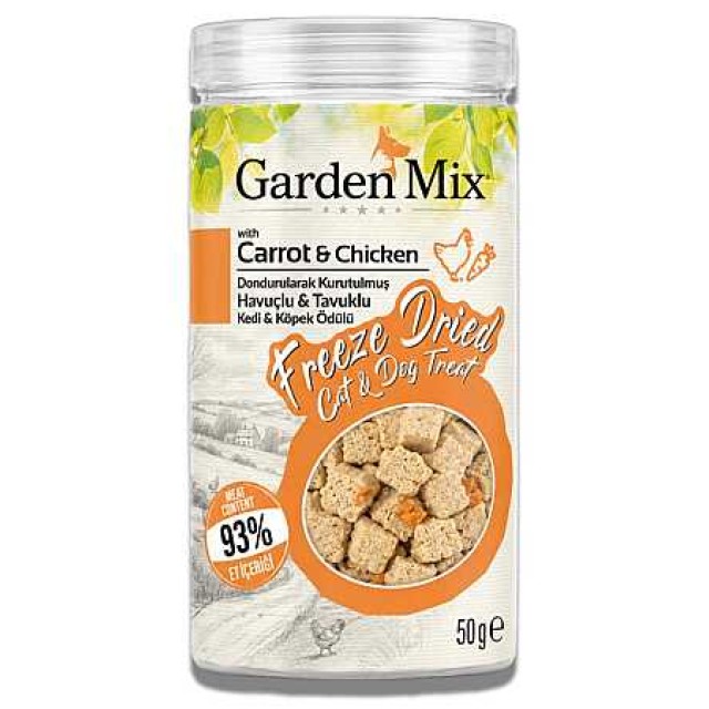 Garden Mix Dondurularak Kurutulmuş Kediler ve Köpekler İçin Tavuklu Havuçlu Ödül Maması 50gr