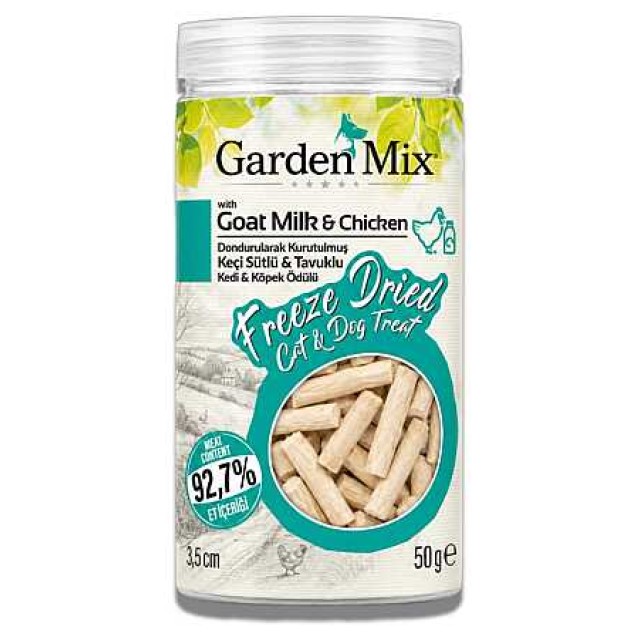 Garden Mix Dondurularak Kurutulmuş Kediler ve Köpekler İçin Tavuklu Keçi Sütlü Ödül Maması 50gr