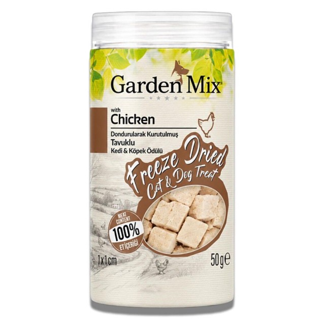 Garden Mix Dondurularak Kurutulmuş Kediler ve Köpek İçin Tavuklu Ödül Maması 50gr