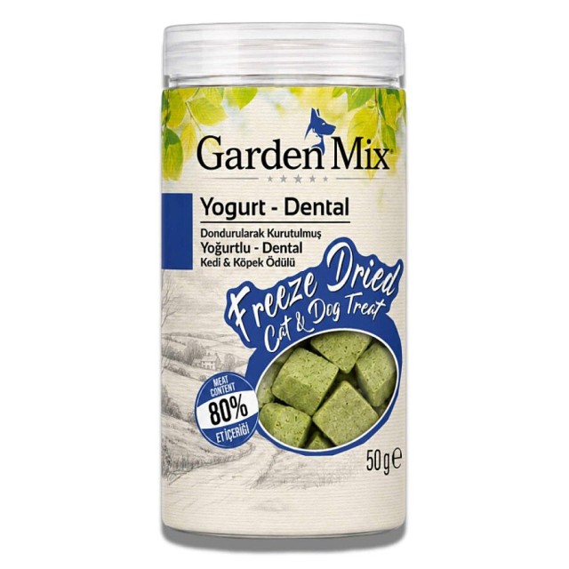 Garden Mix Dondurularak Kurutulmuş Kediler ve Köpekler İçin Diş Sağlığı Yoğurtlu ve Tavuklu Ödül Maması 50gr