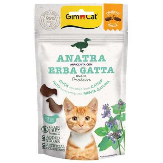 Gimcat Crunchy Snacks Ördekli ve Kedi Naneli Tahılsız Kedi Ödülü 50gr