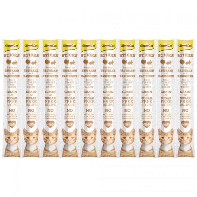 GimCat Sticks Hindi Etli ve Tavşanlı Tahılsız Kedi Ödülü 10x5 Gr