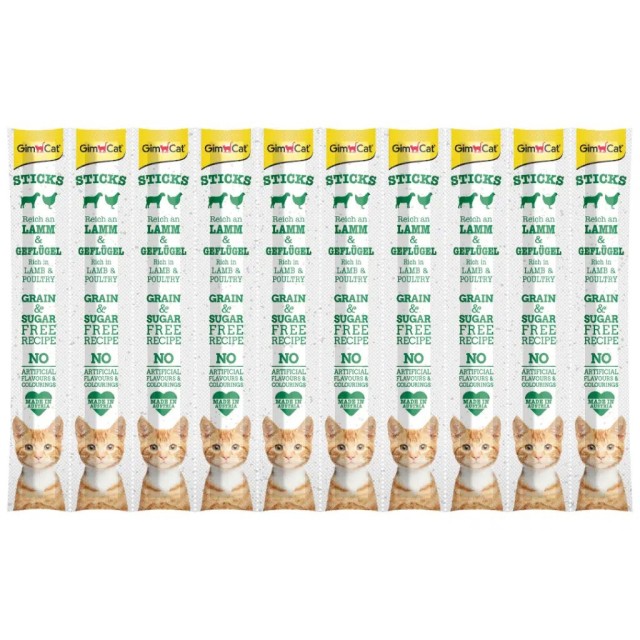 GimCat Sticks Kuzu Etli ve Tavuklu Tahılsız Kedi Ödülü 10x5 Gr