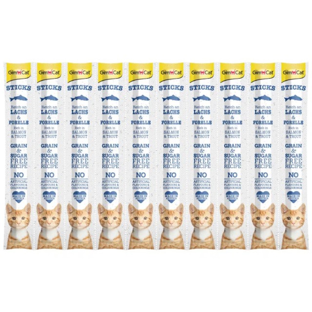 GimCat Sticks Somonlu ve Alabalıklı Tahılsız Kedi Ödülü 10x5 Gr