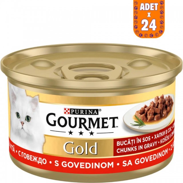Gourmet Gold Parça Etli Sığır Etli Kedi Konserve Maması 85 Gr 24 Adet