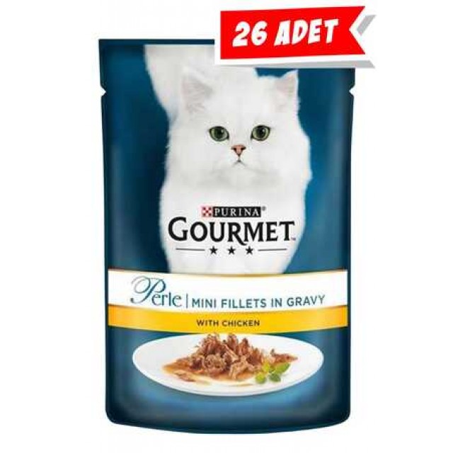 Gourmet Perle Parça Etli Izgara Tavuklu Yetişkin Kedi Konservesi 26x85gr 26lı