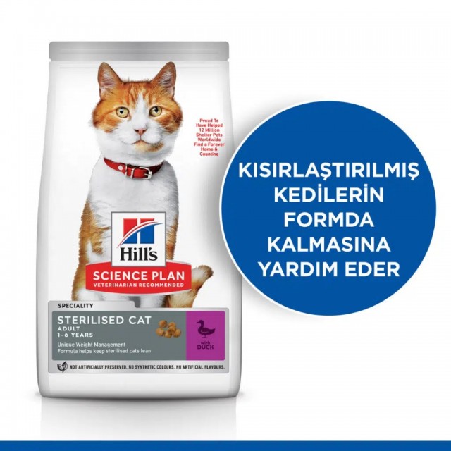 Hill's SCIENCE PLAN Ördekli Kısırlaştırılmış Yetişkin Kedi Maması 3 Kg