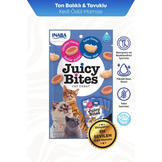 inaba Juicy Bites Tavuklu ve Ton Balıklı Kedi Ödülü 3x11.3 Gr
