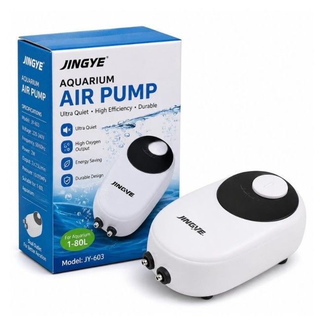 Jingye Çift Çıkışlı Akvaryum Hava Motoru Beyaz 5W, 2x3.4L/Min