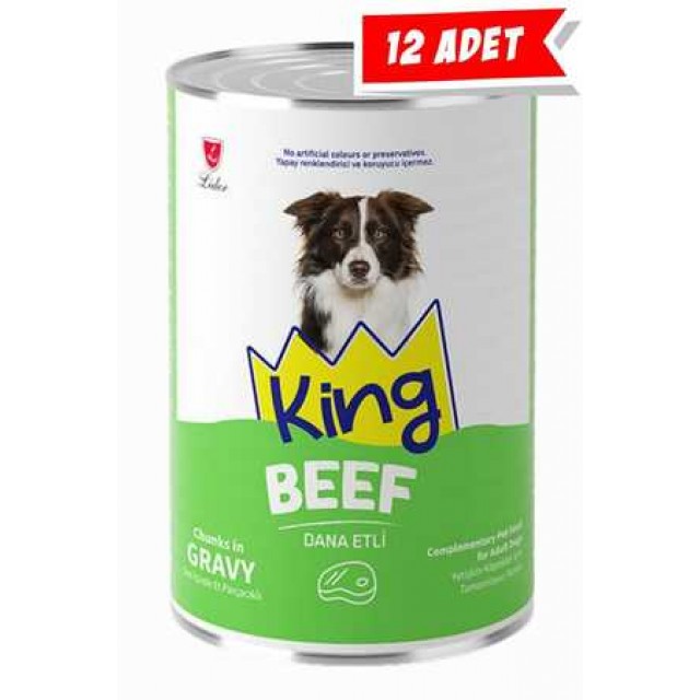 King Sos İçerisinde Et Parçacıklı Dana Etli Köpek Konservesi 12x400gr 12li