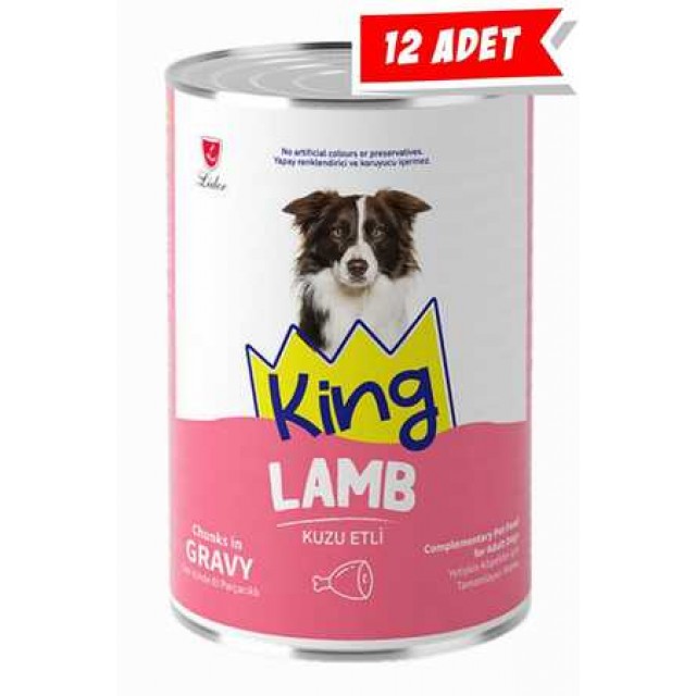 King Sos İçerisinde Et Parçacıklı Kuzu Etli Köpek Konservesi 12x400gr 12li