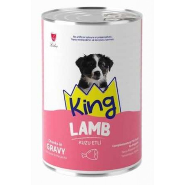 King Sos İçerisinde Et Parçacıklı Kuzu Etli Yavru Köpek Konservesi 400gr