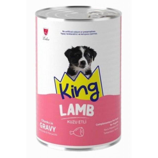 King Sos İçerisinde Et Parçacıklı Kuzu Etli Yavru Köpek Konservesi 400gr