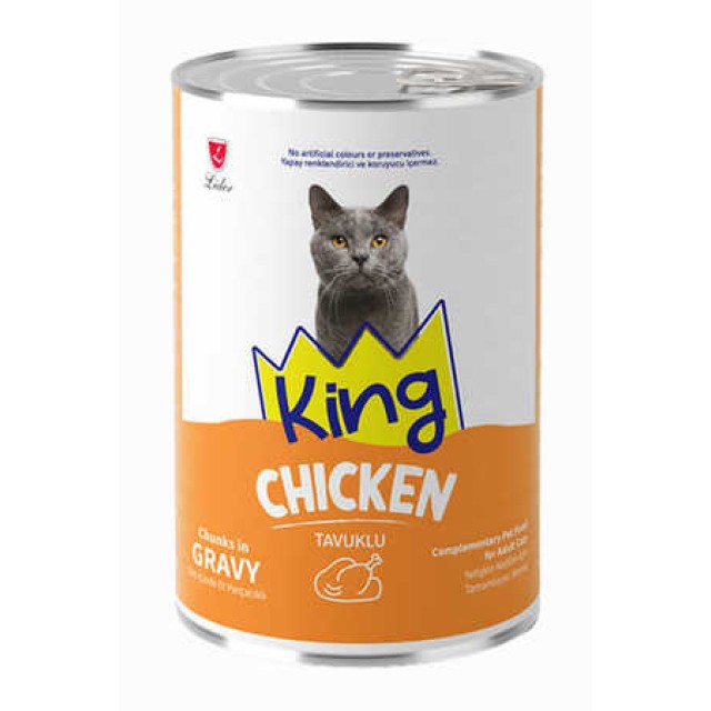 King Sos İçerisinde Et Parçacıklı Tavuklu Kedi Konservesi 400gr