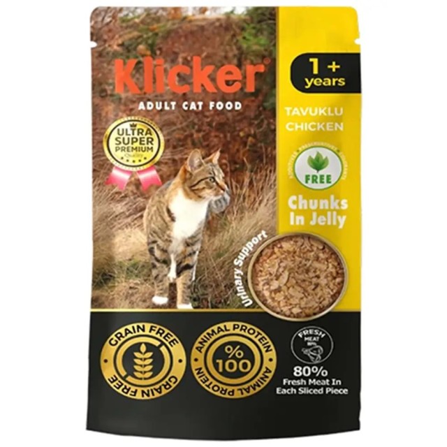 Klicker Chunk Tavuklu Tahılsız Yetişkin Kedi Yaş Maması Jelly 85 Gr