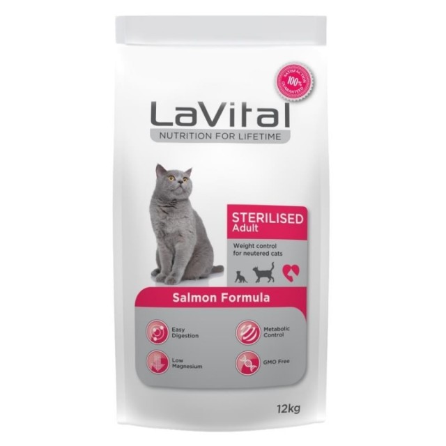 LaVital Kilo Kontrolü için Somonlu Kısırlaştırılmış Kedi Maması 12 kg