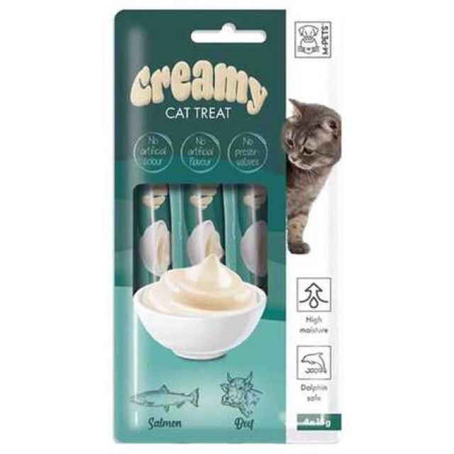 M-Pets Creamy Somon Balıklı ve Biftekli Krema Kedi Ödülü 4x15gr