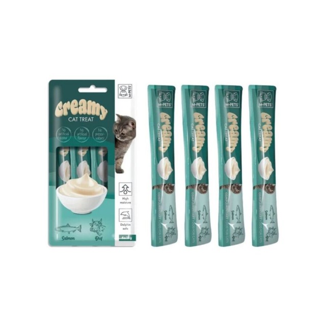 M-Pets Creamy Somon Balıklı ve Biftekli Krema Kedi Ödülü 4x15gr