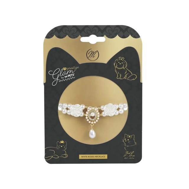 M-pets Glam Beyaz Güllü Köpek Kolyesi M