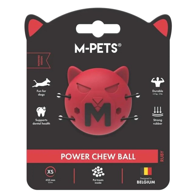 M-pets Power Chew Ball Ruby Sert Kauçuk Köpek Oyuncağı XS Kırmızı