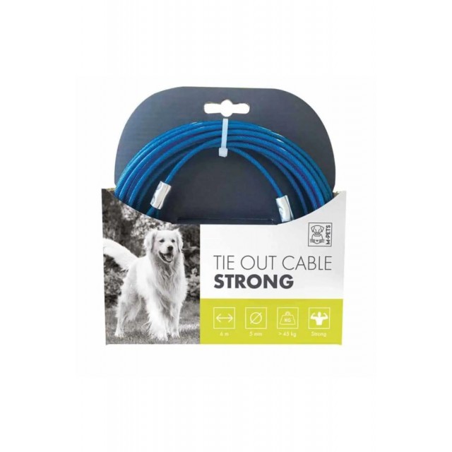 M-Pets Strong Çelik Köpek Bahçe Bağlama Halatı 6m (Mavi)