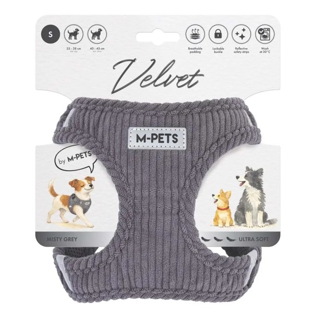 M-pets Velvet Köpek Göğüs Tasması Gri S