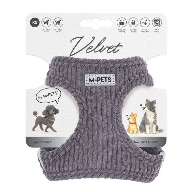 M-pets Velvet Köpek Göğüs Tasması Gri XS