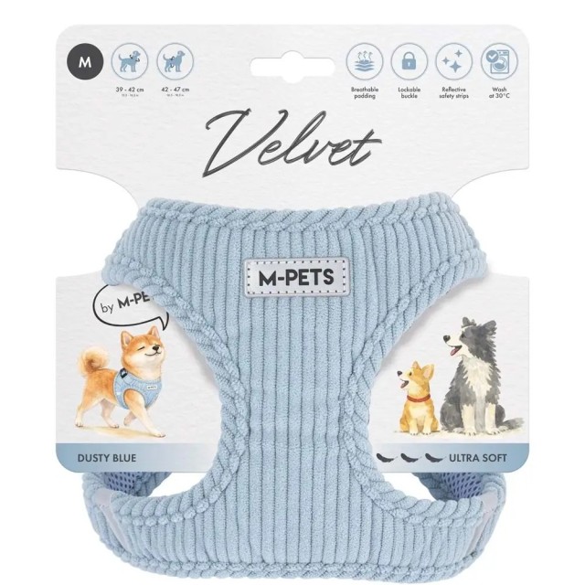 M-pets Velvet Köpek Göğüs Tasması Mavi M