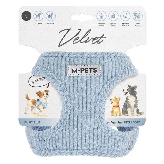 M-pets Velvet Köpek Göğüs Tasması Mavi S
