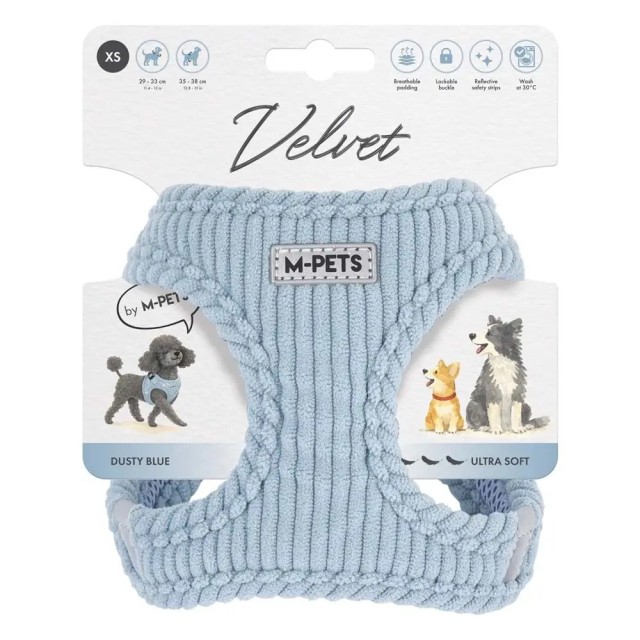 M-pets Velvet Köpek Göğüs Tasması Mavi XS