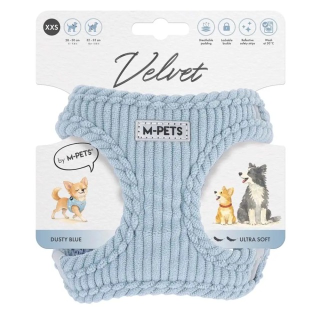 M-pets Velvet Köpek Göğüs Tasması Mavi XXS