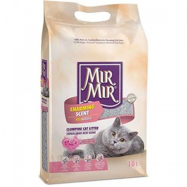 Mırmır Bebek Pudrası Kokulu Topaklanan Bentonit Kedi Kumu 10 Litre