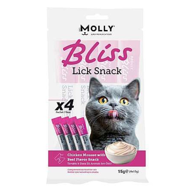 Molly Bliss Tavuklu ve Dana Etli Krema Kedi Ödül Maması 4x15gr